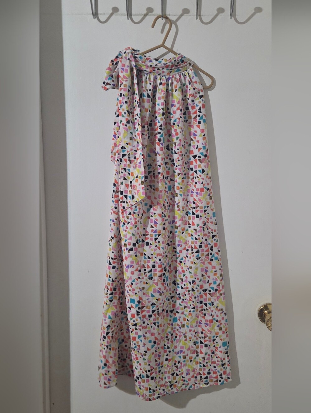 CeCe Strapless Dress. White with Multicolor Geometric Print